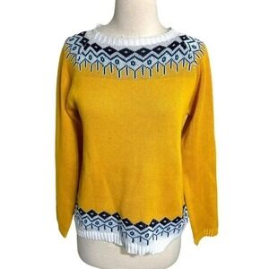 Misslook‎ Fair Isle Crew Neck Sweater Medium Yellow Nordic Geometric Knit